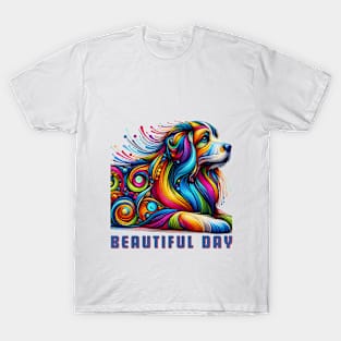 Rainbow Dog with words Beautiful Day,brafdesign T-Shirt